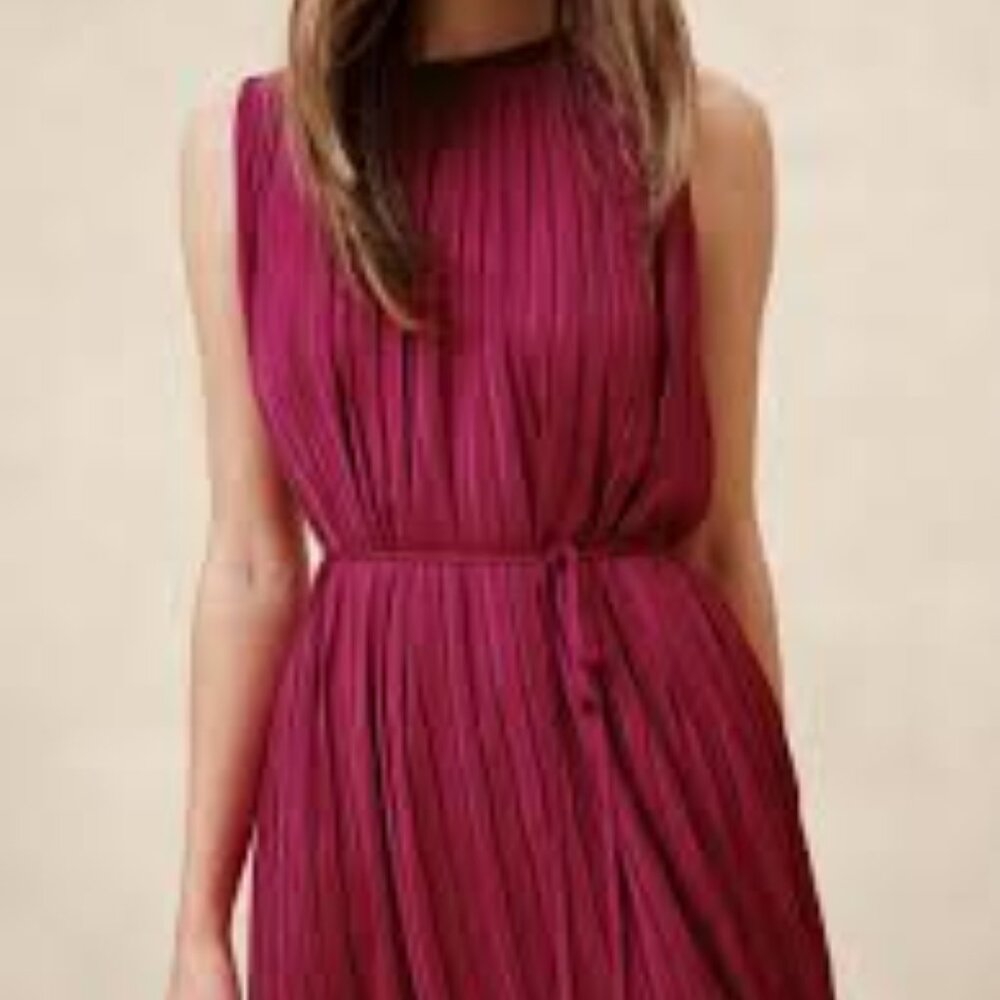 Banana Republic Elegant Berry Crystal Pleated Midi Dress/NWT/S - Picture 2 of 13